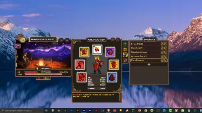 Official Lootborne screenshot of the character panel with gear slots, stats and named element presets