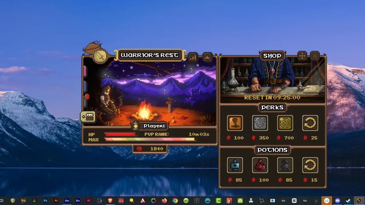 Official Lootborne screenshot of the camp shop panel with perk and potion offers priced in Bloodmarks
