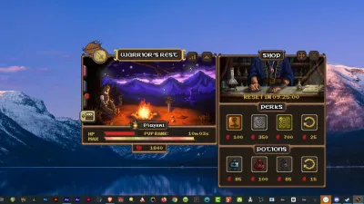 Official Lootborne screenshot of the camp shop panel with perk and potion offers priced in Bloodmarks